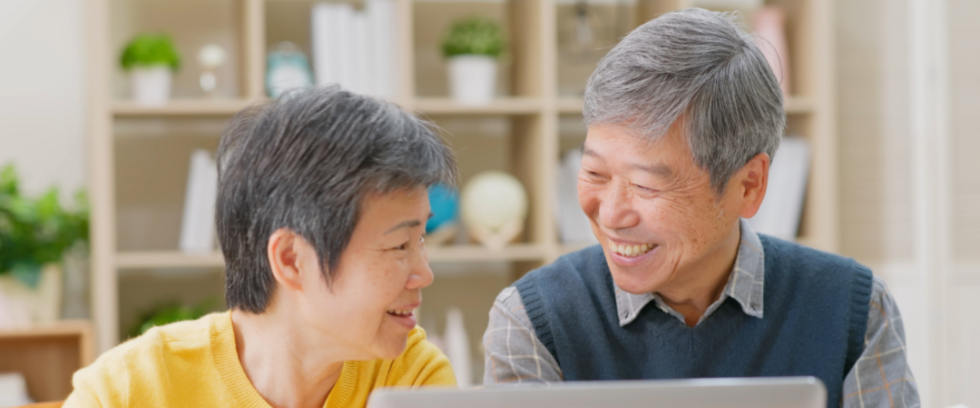 Couple in a happy conversation smiling